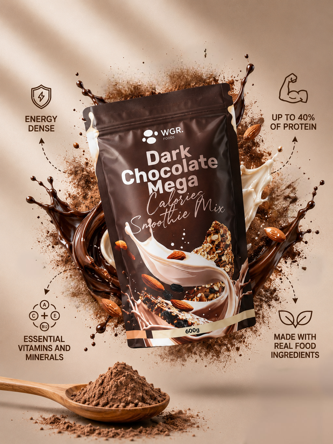 Dark Chocolate Mega Calories Smoothie Mix - Image 3